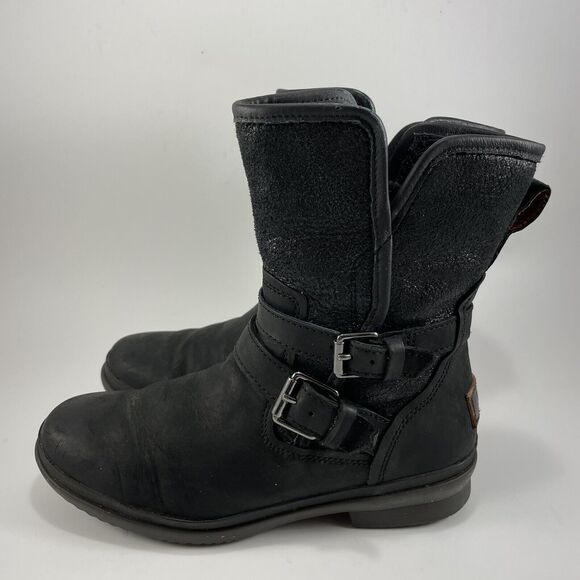 UGG Simmens Double Buckle Leather Boots Womens Size 6 Black Waterproof Leather - Picture 4 of 11